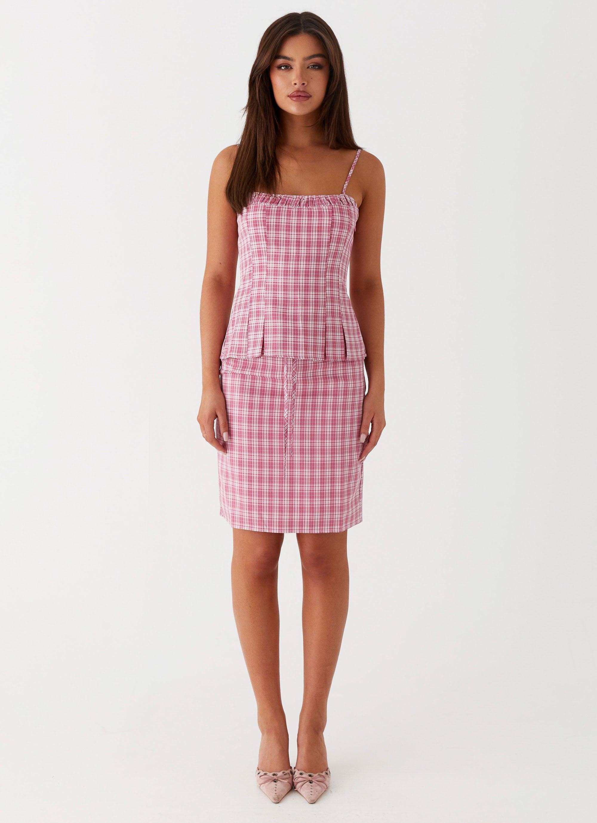 Mamita Midi Skirt - Pink Check Product Image