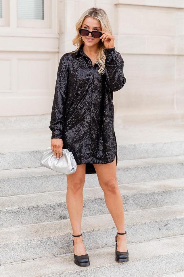 Heart Like Mine Long Sleeve Black Sequin Mini Dress FINAL SALE Product Image