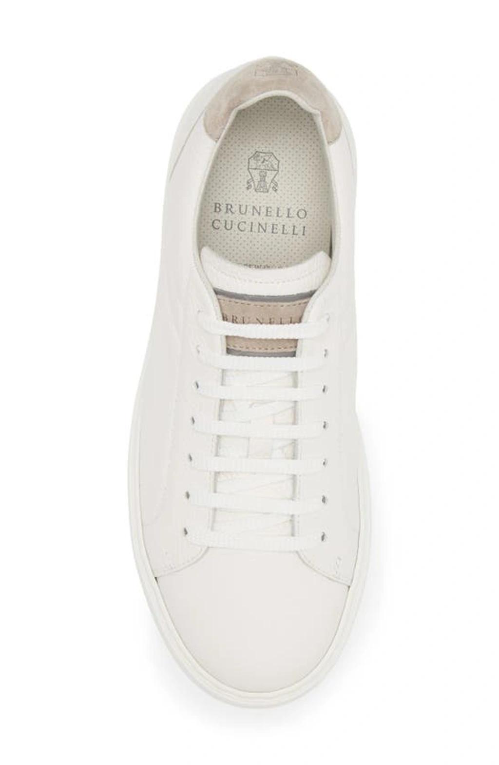 BRUNELLO CUCINELLI Semi-polished Calfskin Sneakers In White Product Image