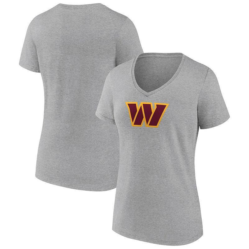 Womens Fanatics Heathered Gray Washington Commanders Primary Logo V-Neck T-shirt Product Image