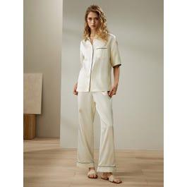 Contrast Piping Button-Up Short Sleeves Pajama Set Product Image