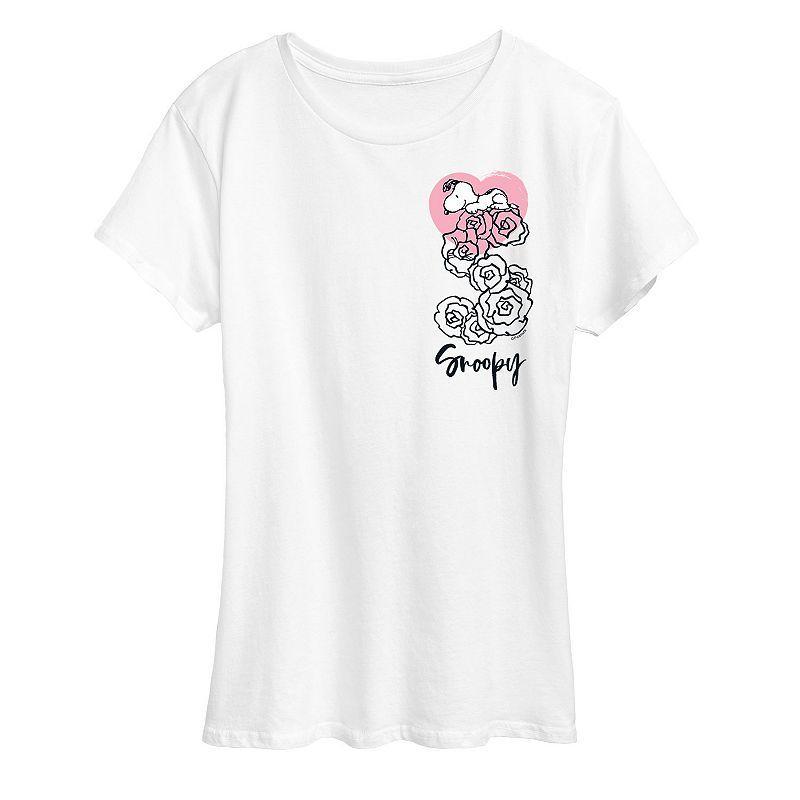 Womens Peanuts Snoopy Valentines Roses Graphic Tee Product Image