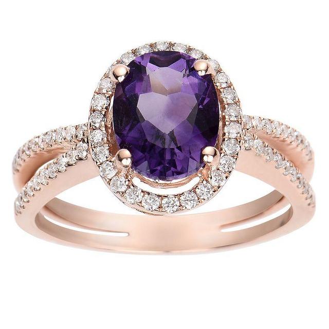 Rose Gold Tone Sterling Silver Amethyst & Cubic Zirconia Halo Ring, Womens Pink Tone Product Image