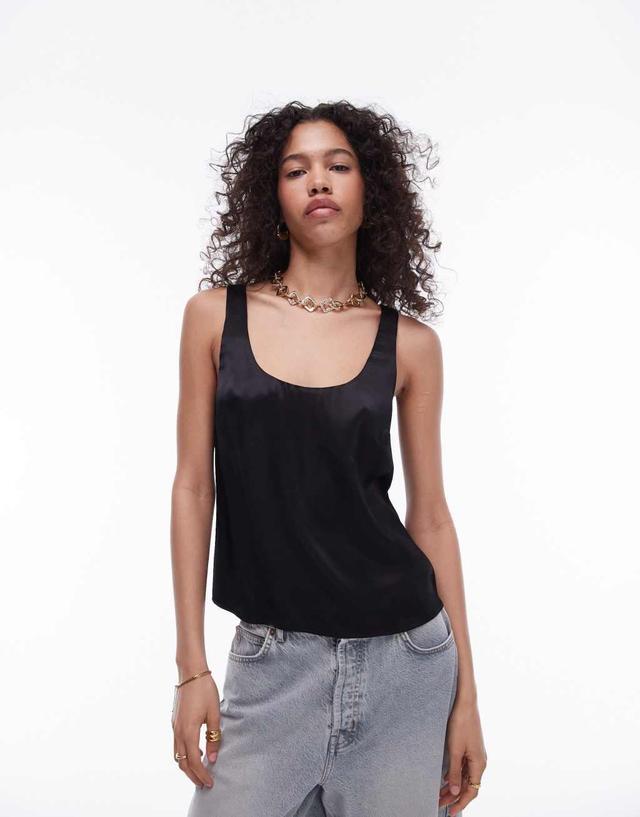 Topshop scoop neck cami in black Product Image