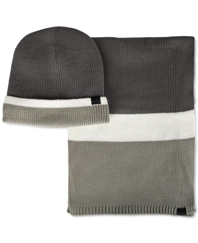 Kenneth Cole Reaction Mens Brushed Stripe Beanie & Scarf Set Product Image