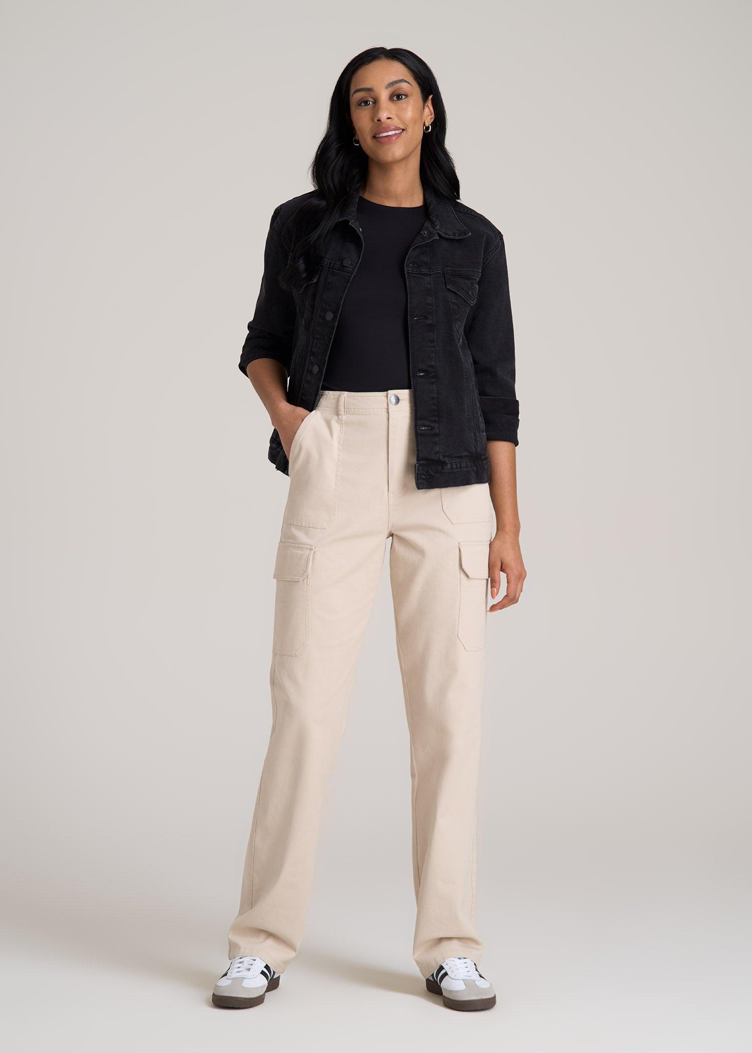 Straight Leg Cargo Chino Pants for Tall Women in Soft Beige Product Image