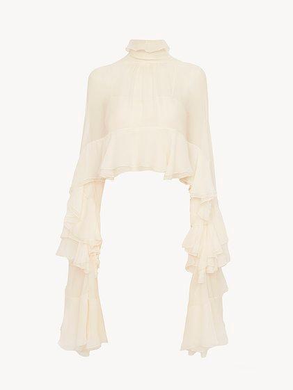 High-low ruffle top in silk mousseline Product Image