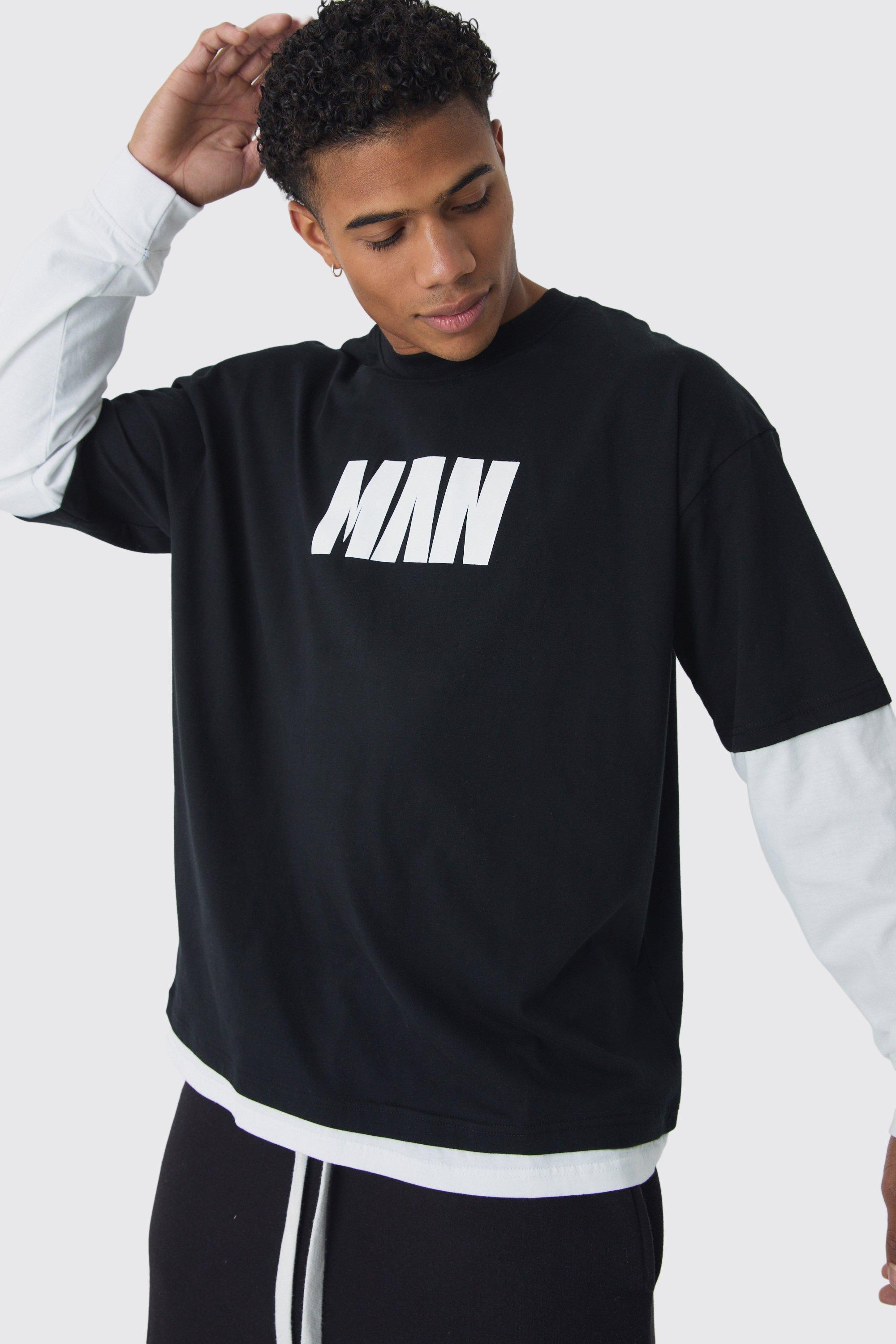 Mens White MAN Oversized Faux Layer T-Shirt, White Product Image