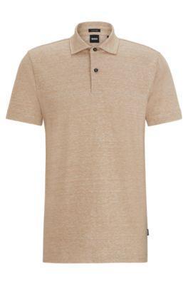 HUGO BOSS Regular-fit Polo Shirt In Cotton And Linen In Beige Product Image