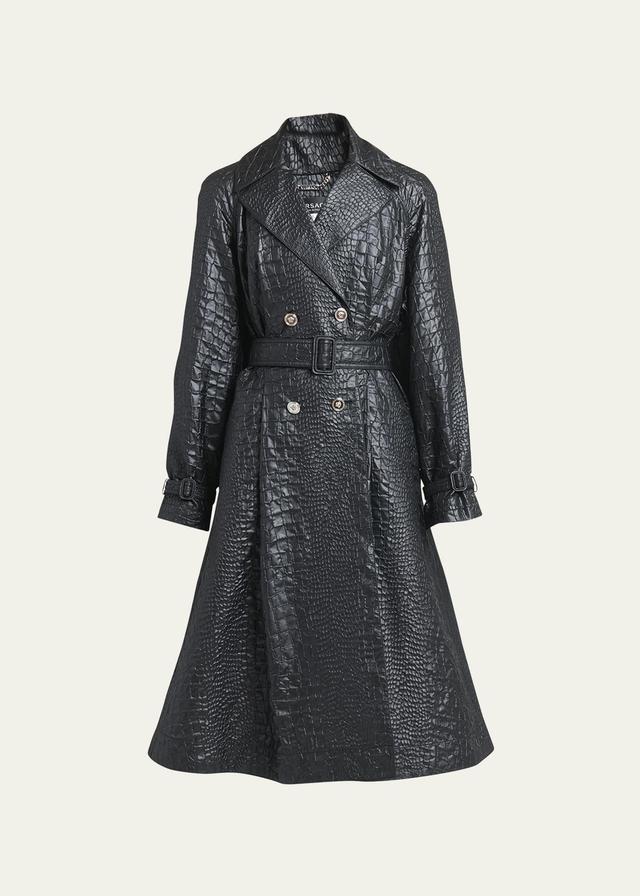 Womens Crocodile-Embossed A-Line Trench Coat Product Image