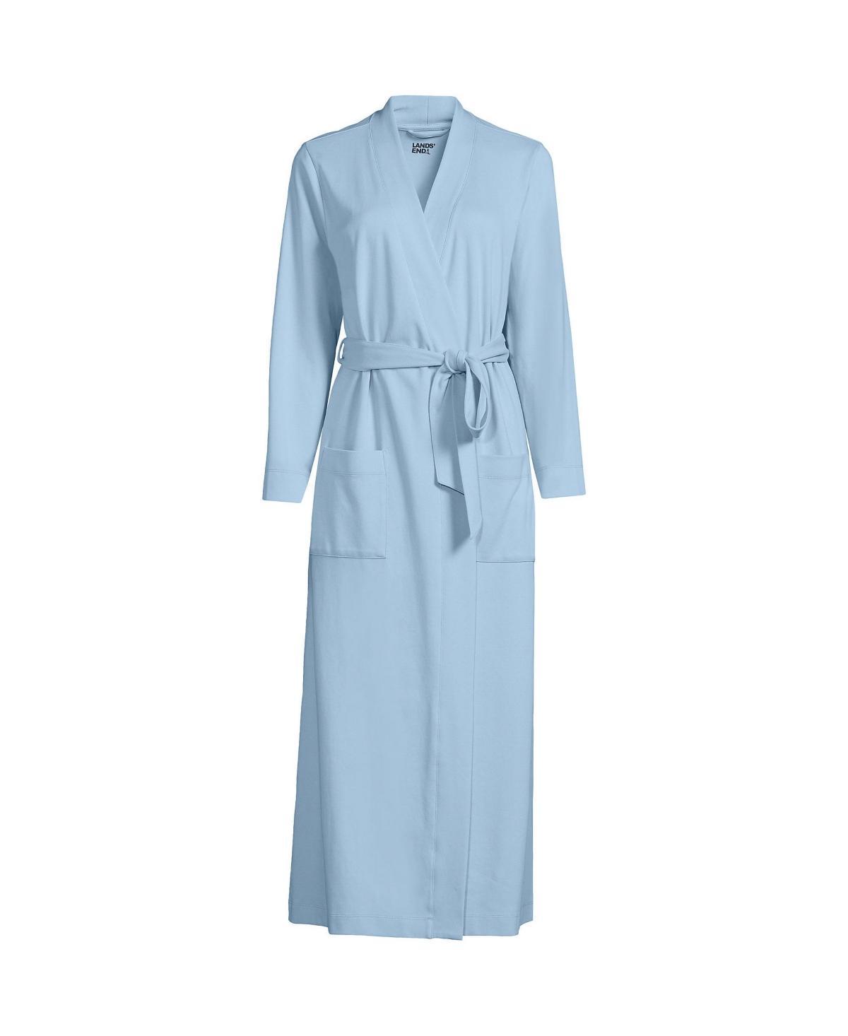 Petite Lands End Cotton Wrap Robe, Womens Blue Product Image