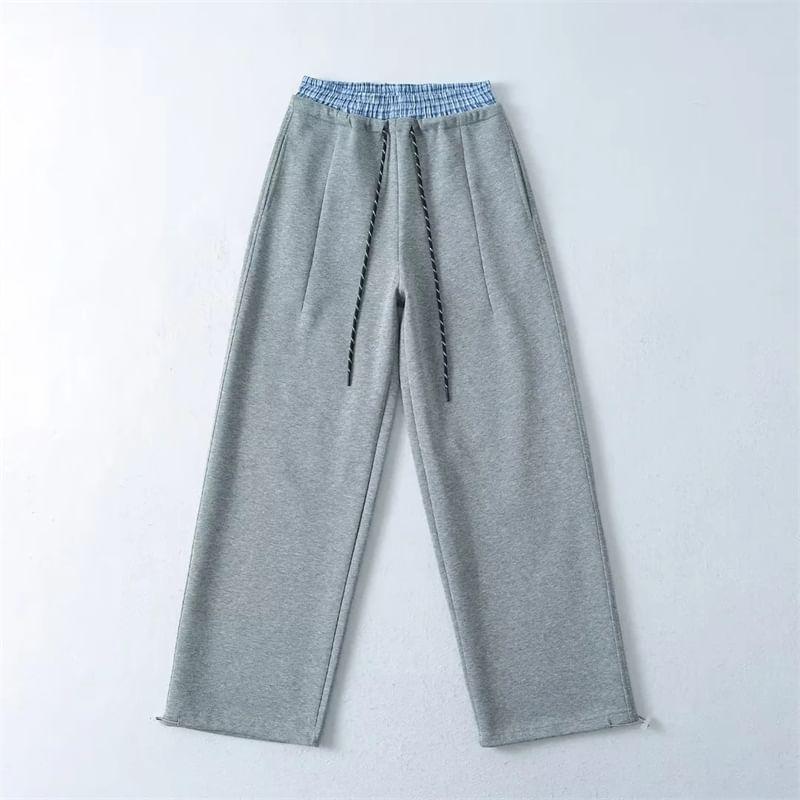 Drawstring Waist Mock Two Piece Straight Leg Sweatpants Product Image