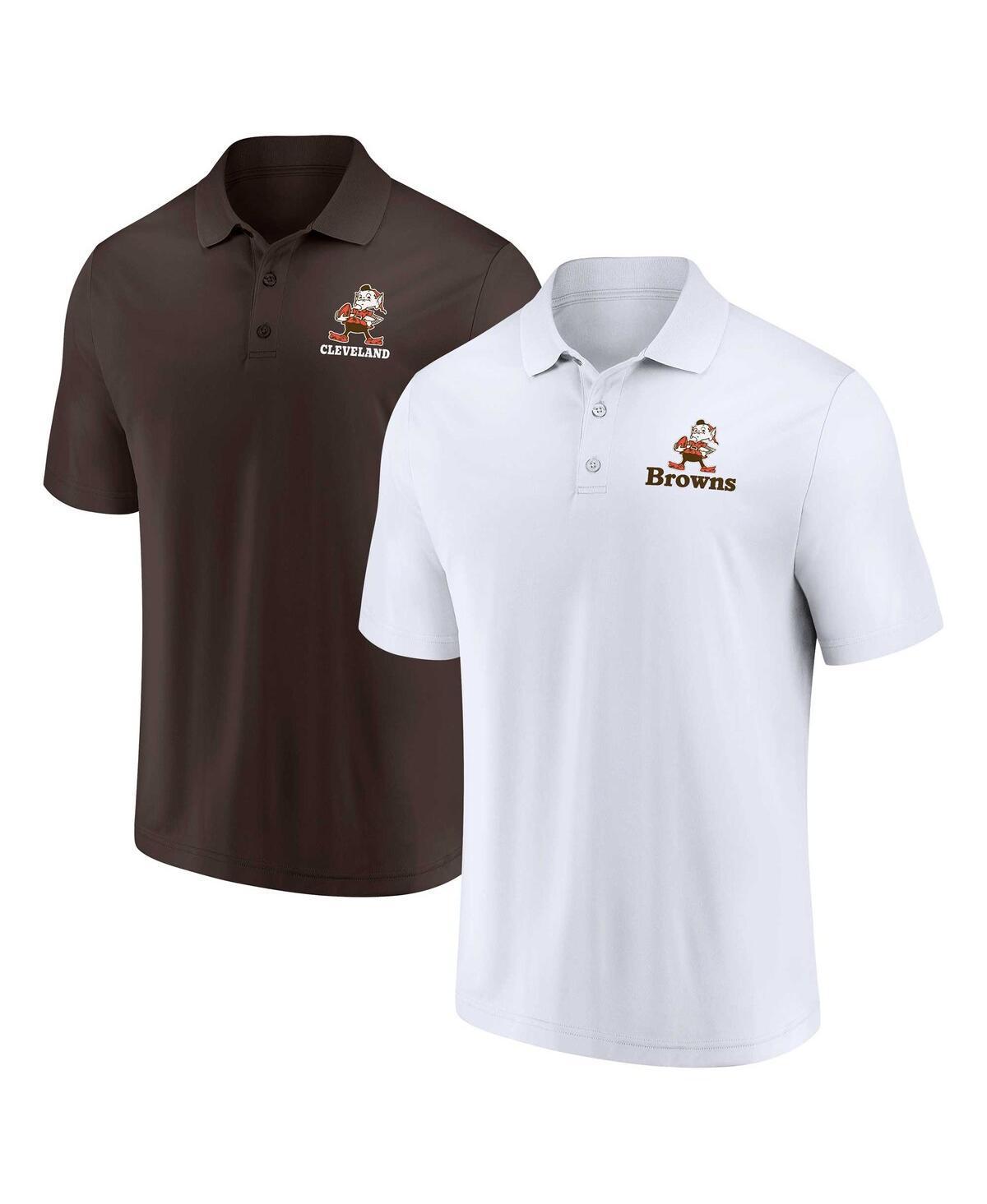 Mens Fanatics Branded White/Brown Cleveland Browns Throwback Two-Pack Polo Set Product Image