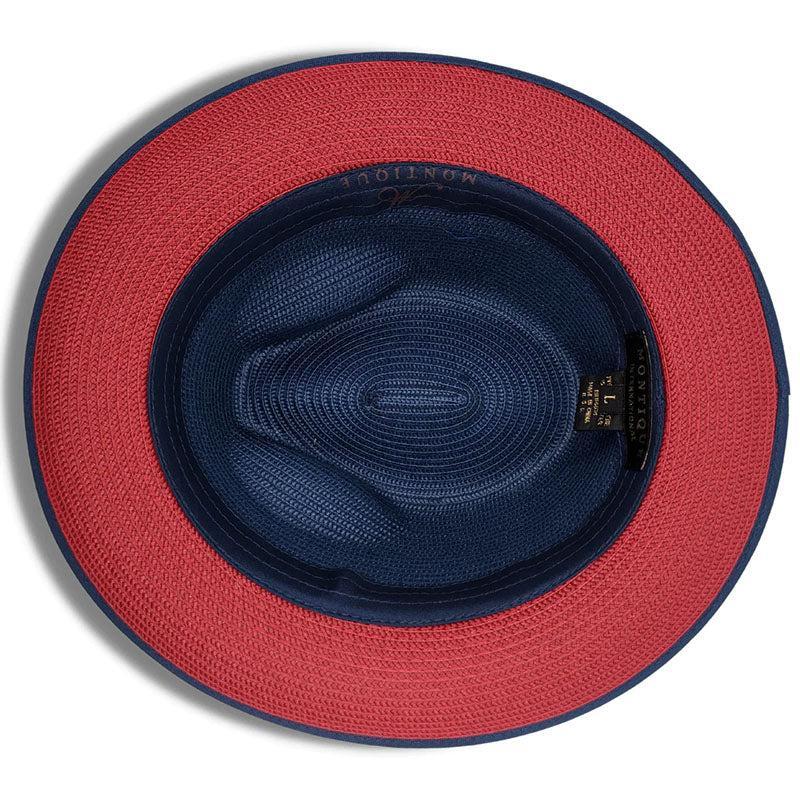 Navy Wide Brim Braided Pinch Fedora Hat with Red Bottom Product Image