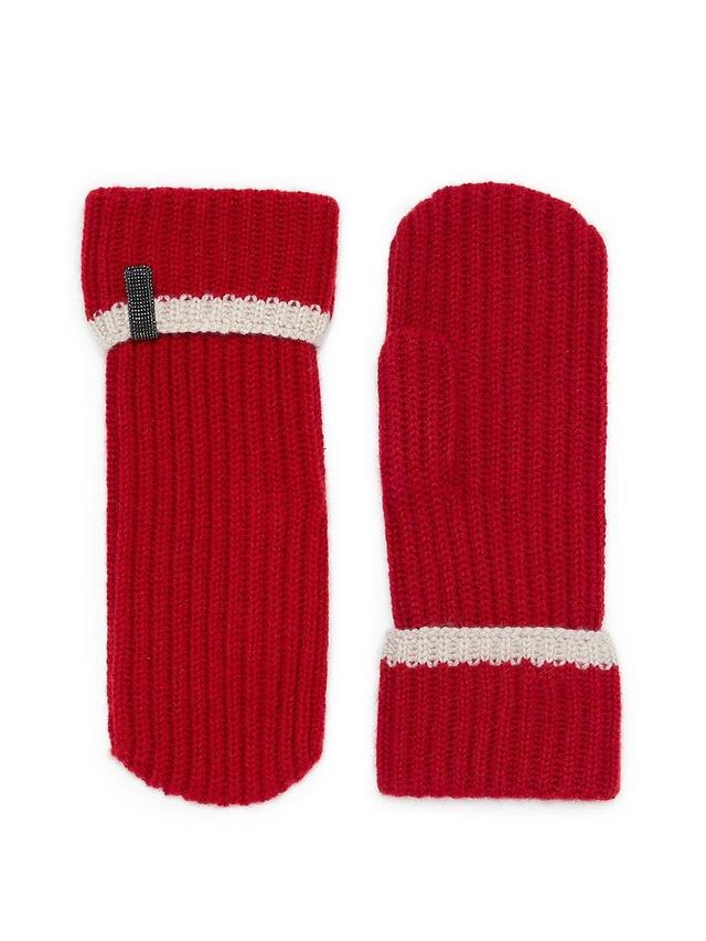 Womens Cashmere English Rib Knit Mittens with Monili Product Image