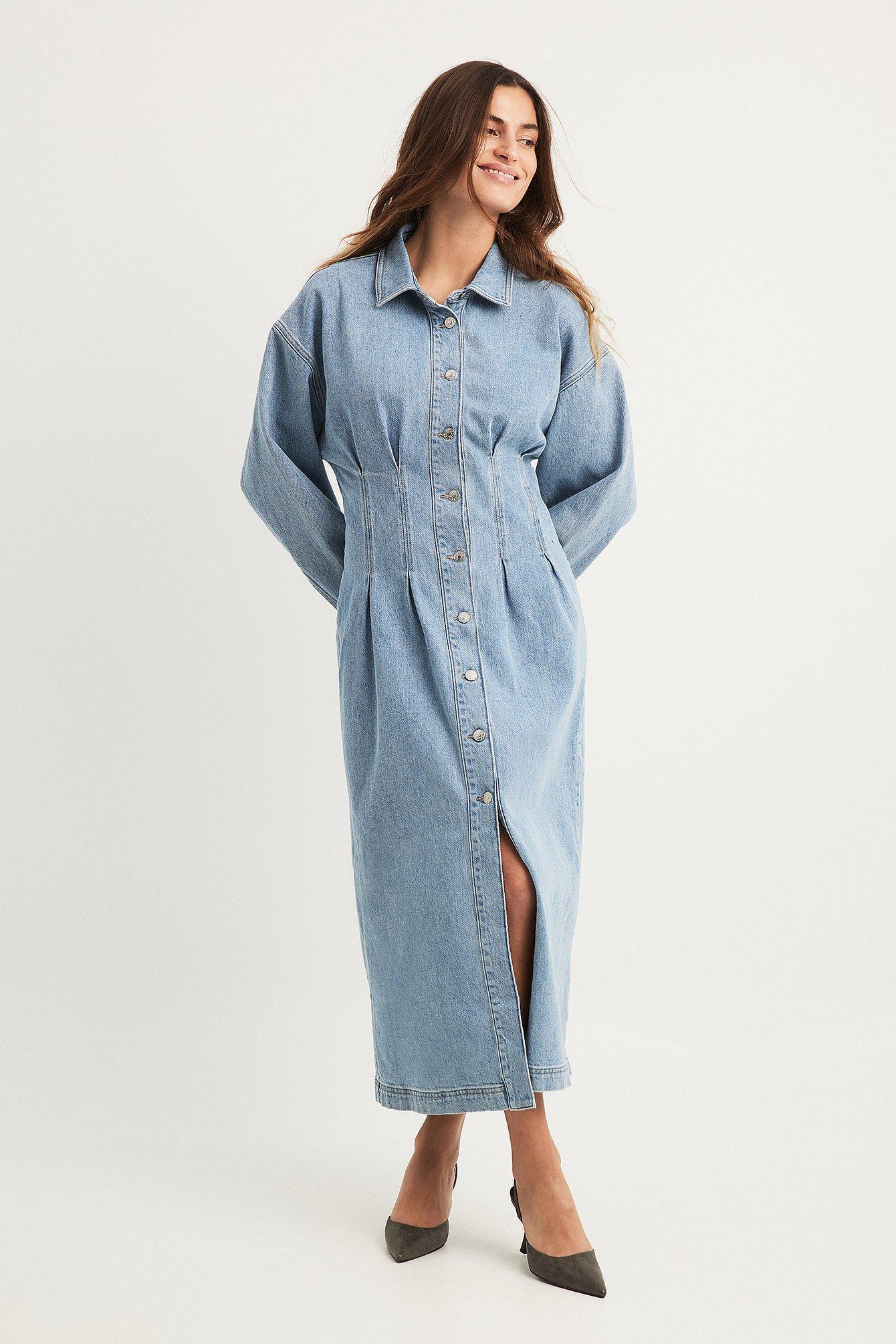 Marked Waist Denim Maxi Dress Product Image