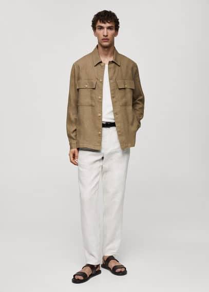 Mango Mens Linen Pockets Detail Overshirt Product Image