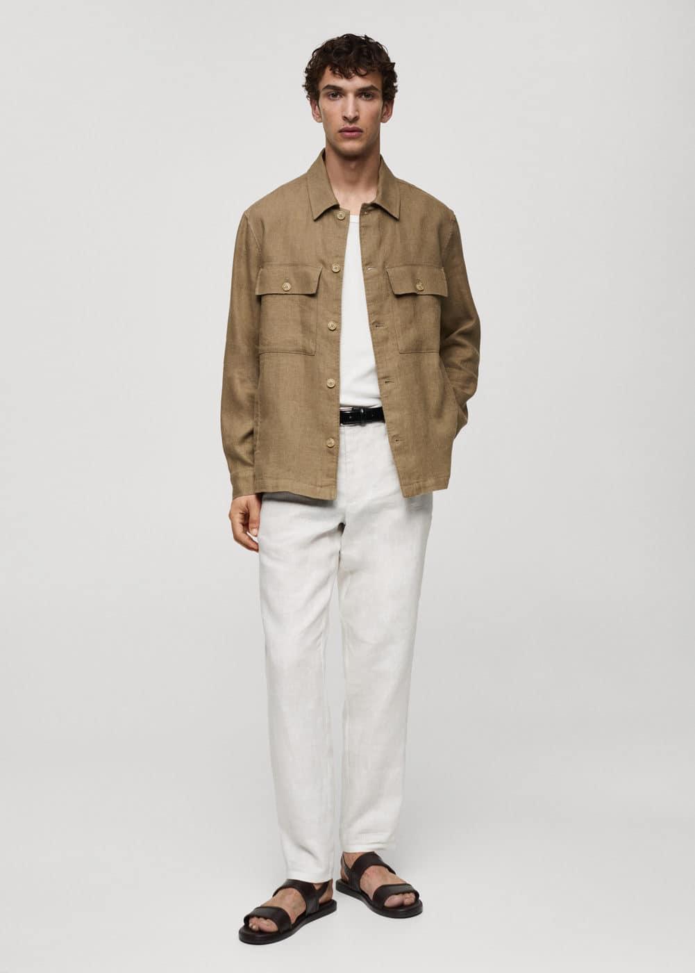 Mango Mens Linen Pockets Detail Overshirt Product Image