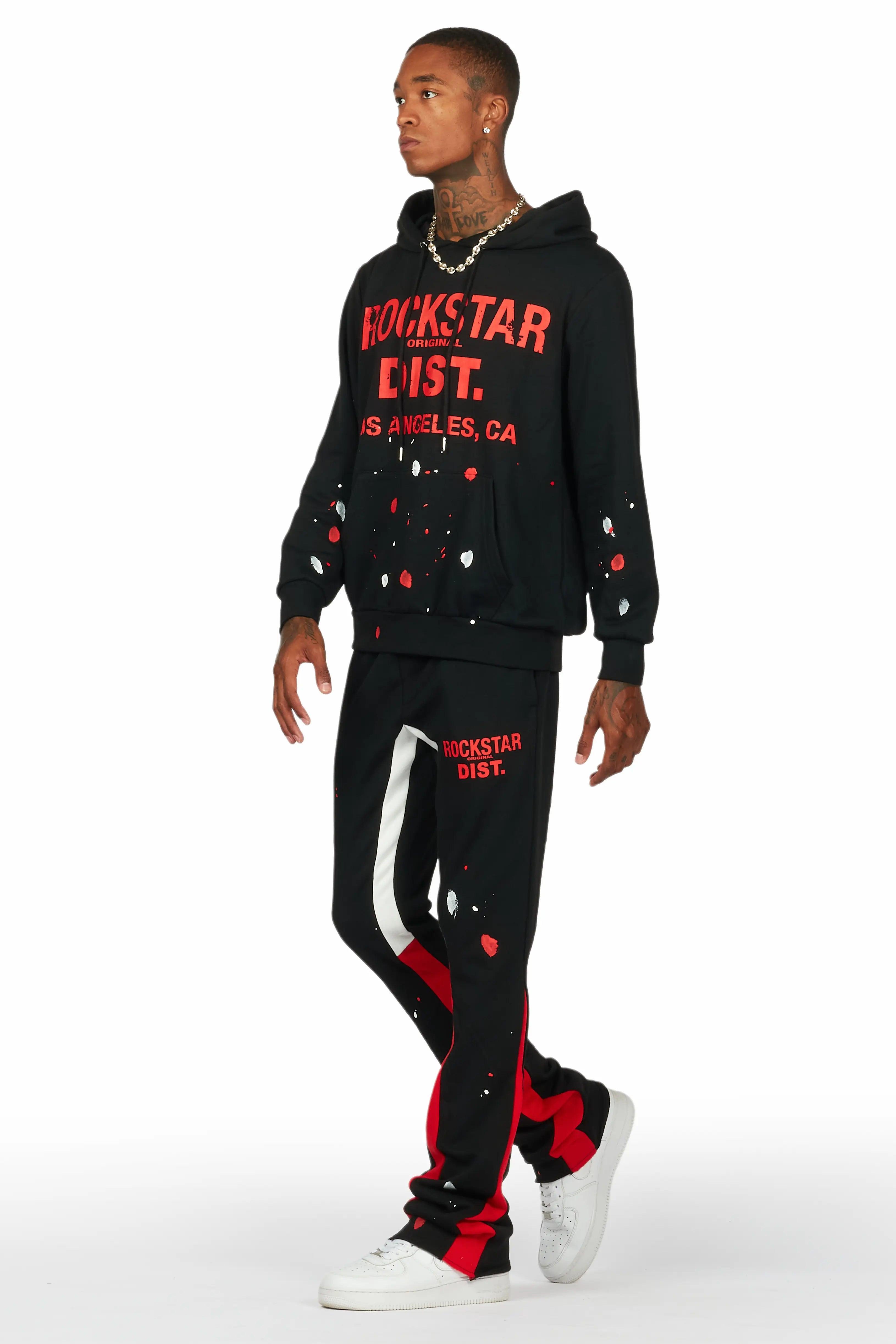 Scottie Black/Red Paint Splatter Hoodie/Stacked Flare Pant Set Male Product Image