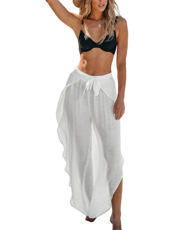 Cupshe Womens White Tie Waist Tulip Hem Cover-Up Pants Product Image