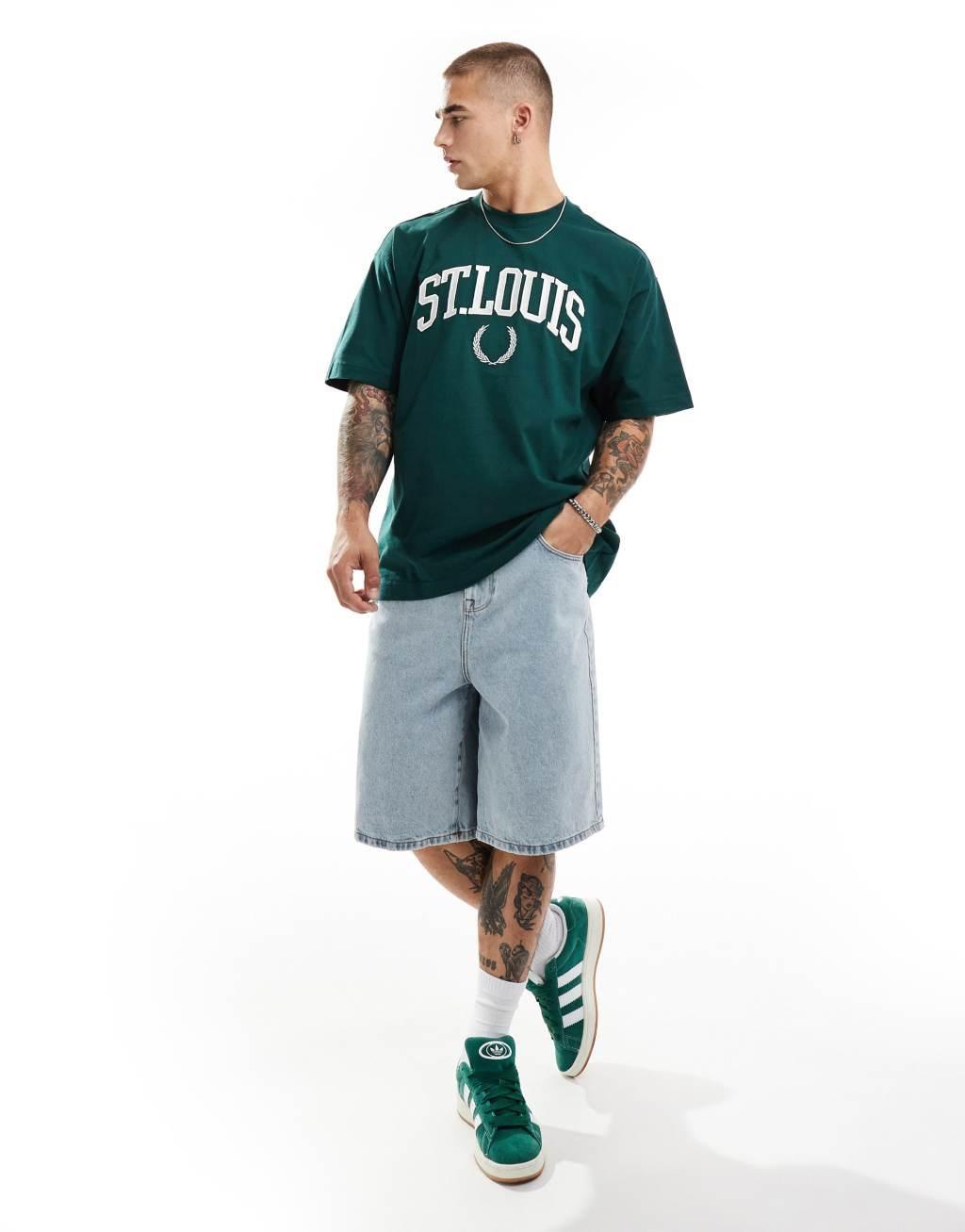 Cotton On box fit St Louis T-shirt in green Product Image