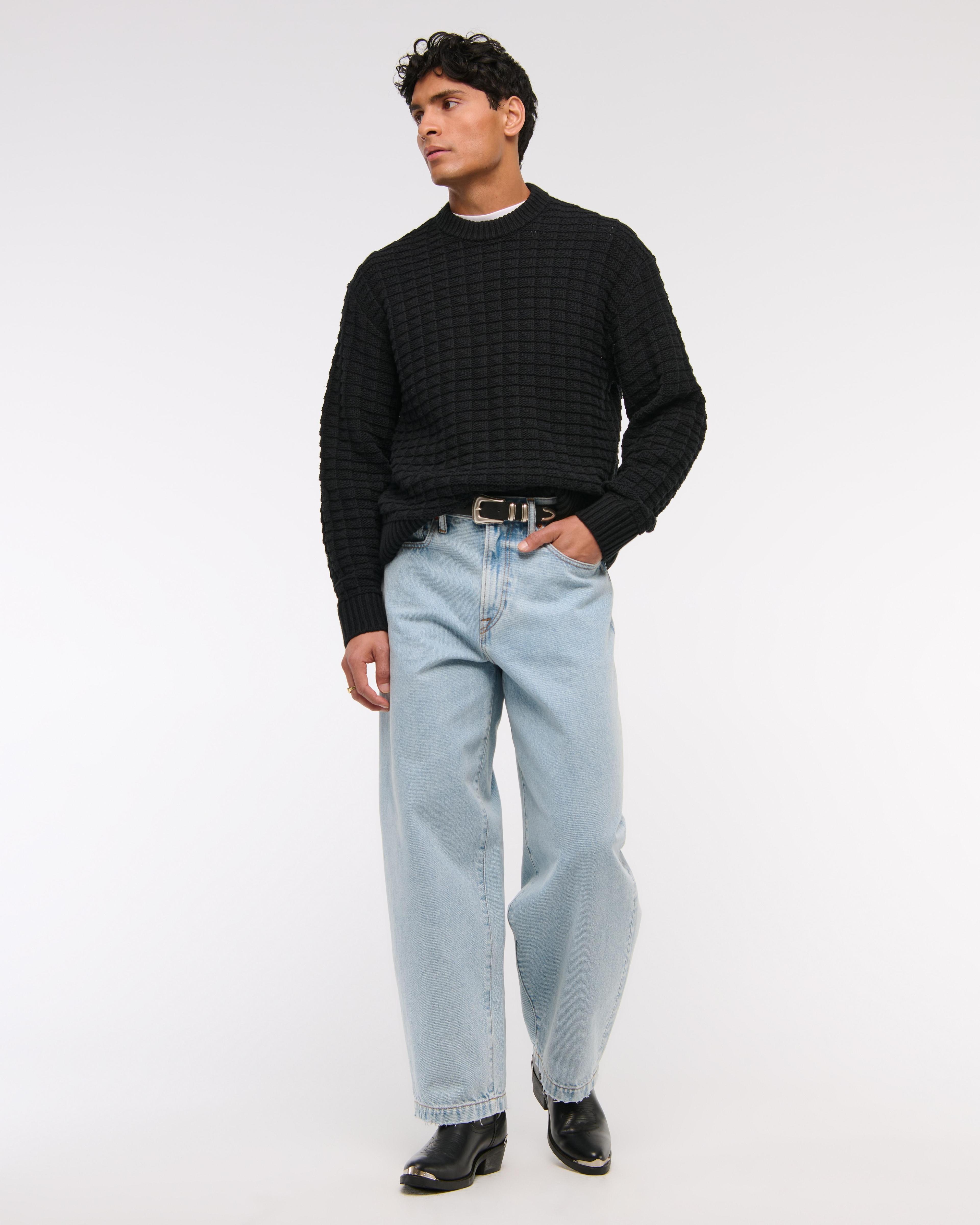 Oversized Checkered Stitch Crew Sweater Product Image