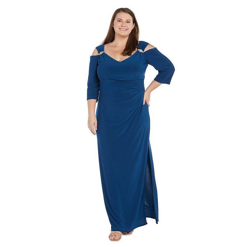 Plus Size R&M Richards Empire Waist Side Slit Cold Shoulder Sleeve Maxi Dress, Womens Product Image