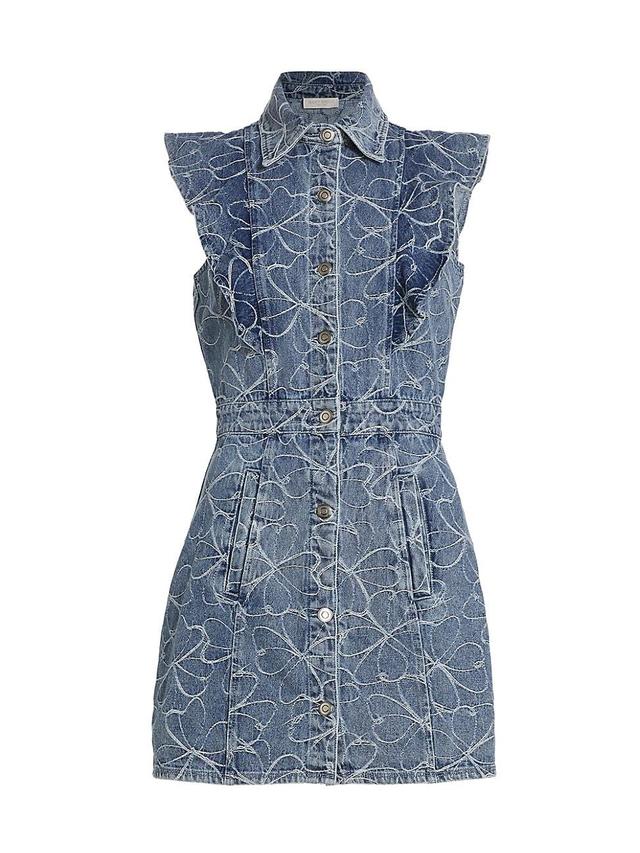 Womens Marlowe Floral-Embroidered Denim Minidress Product Image