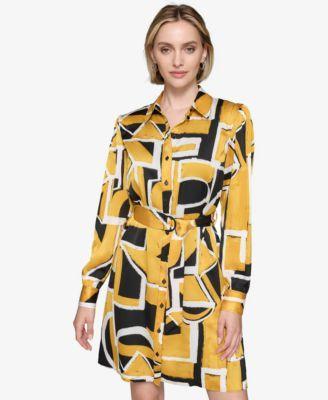 Karl Lagerfeld Paris Womens Printed Belted Shirtdress Product Image