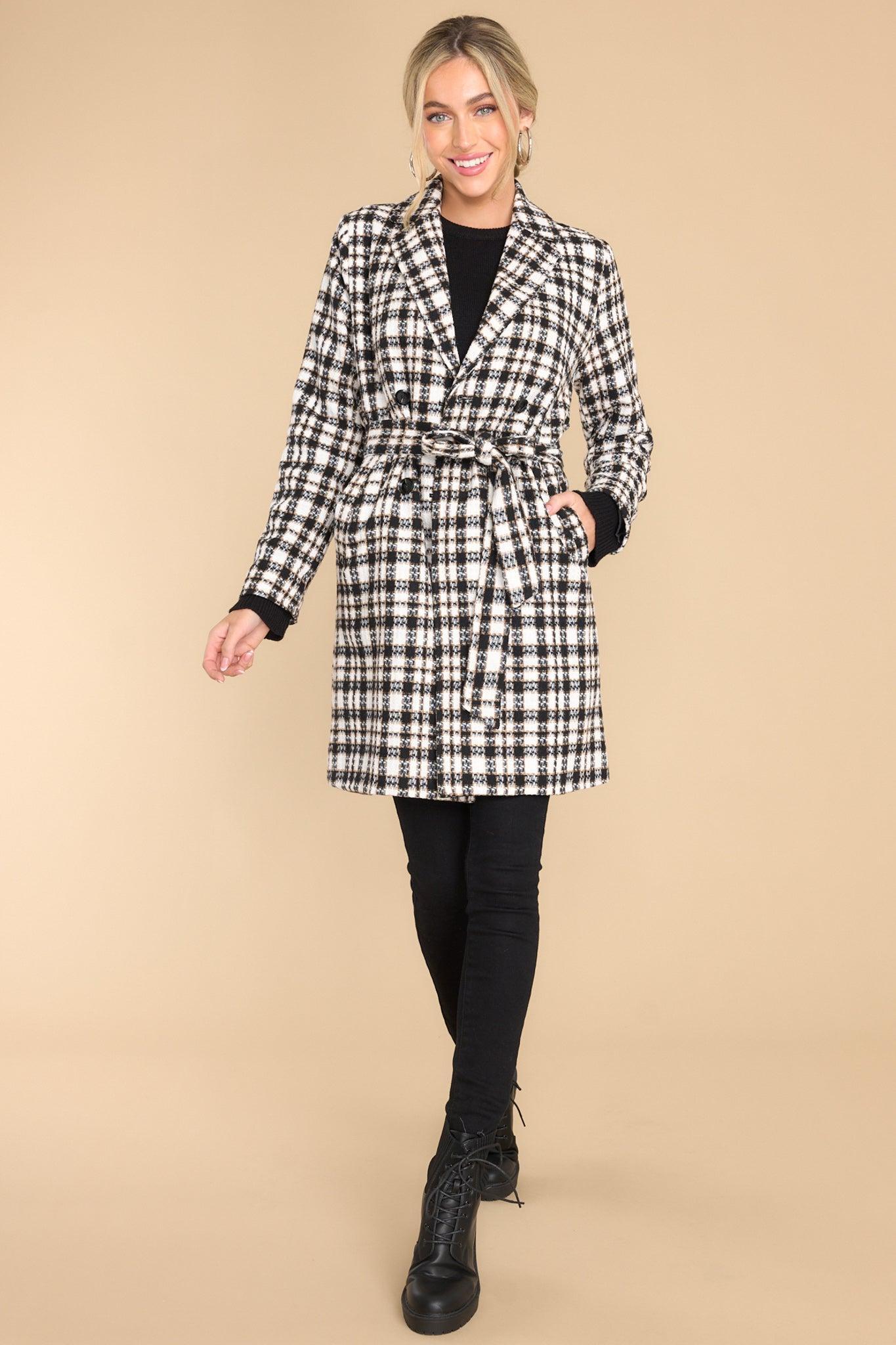 Aura Classically Chic Black And White Plaid Coat Product Image