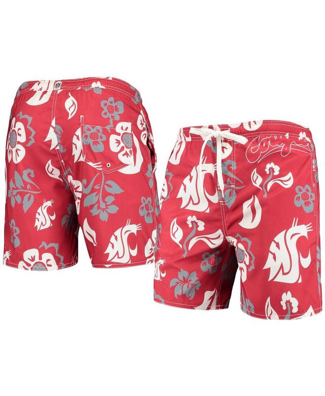 Mens Wes & Willy Crimson Washington State Cougars Floral Volley Logo Swim Trunks Product Image