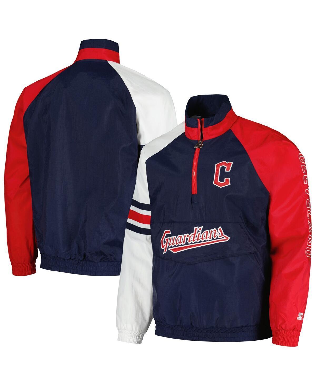 Mens Starter Navy/Red Cleveland Guardians Elite Raglan Half-Zip Jacket Grd Blue Product Image