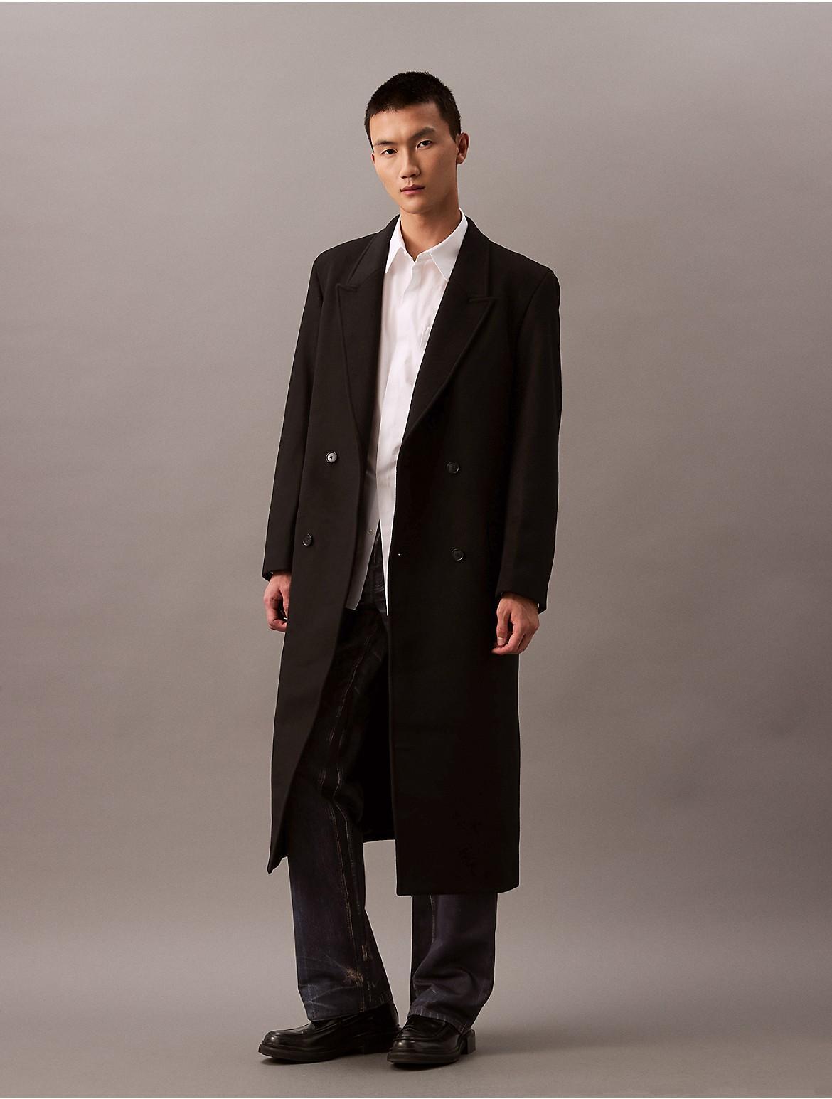 Calvin Klein Mens Double-Breasted Brushed Wool Blend Coat - Black - M Product Image