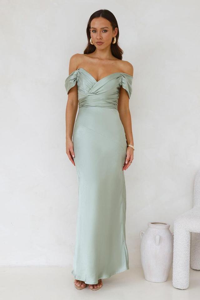 Bouquet Toss Satin Maxi Dress Sage Product Image