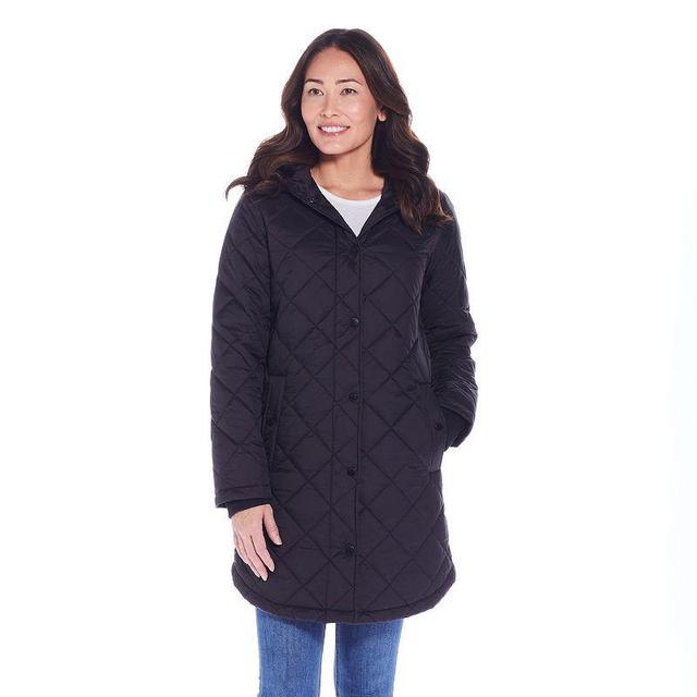 Womens Weathercast Hooded Diamond-Quilted Duffle Coat Green Product Image