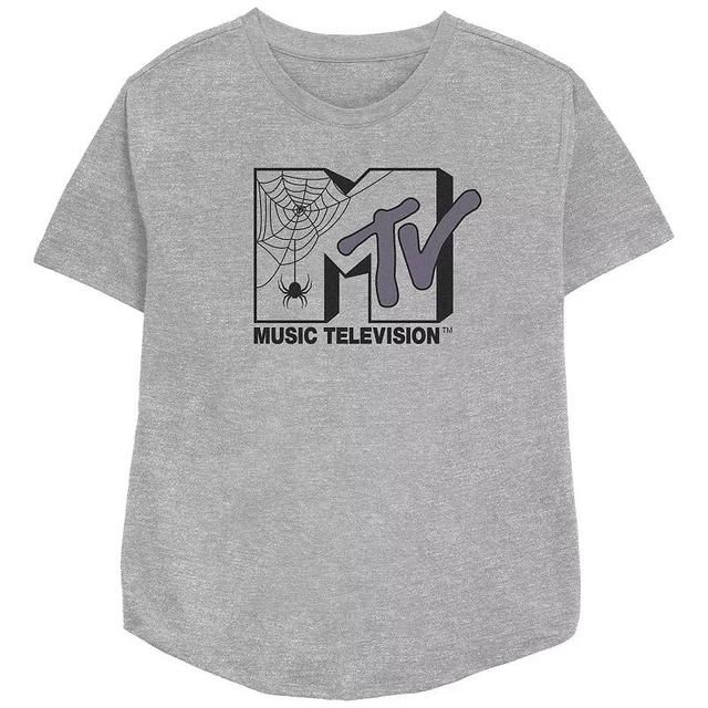 Womens MTV Spider Halloween Logo Relaxed Fit Graphic Tee Athletic Grey Product Image