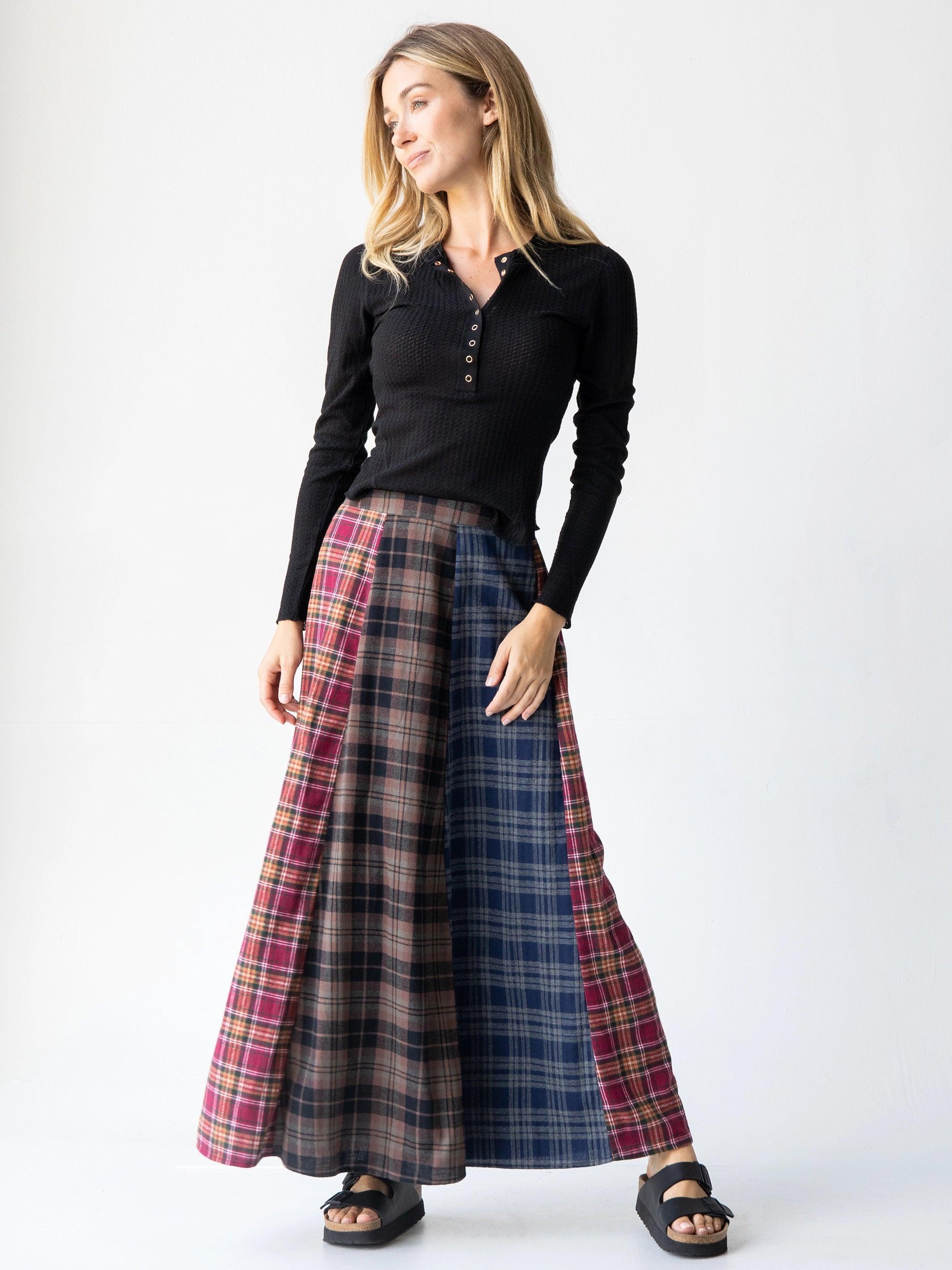 Flannel Valentina Maxi Skirt - Cranberry Navy Flannel Product Image