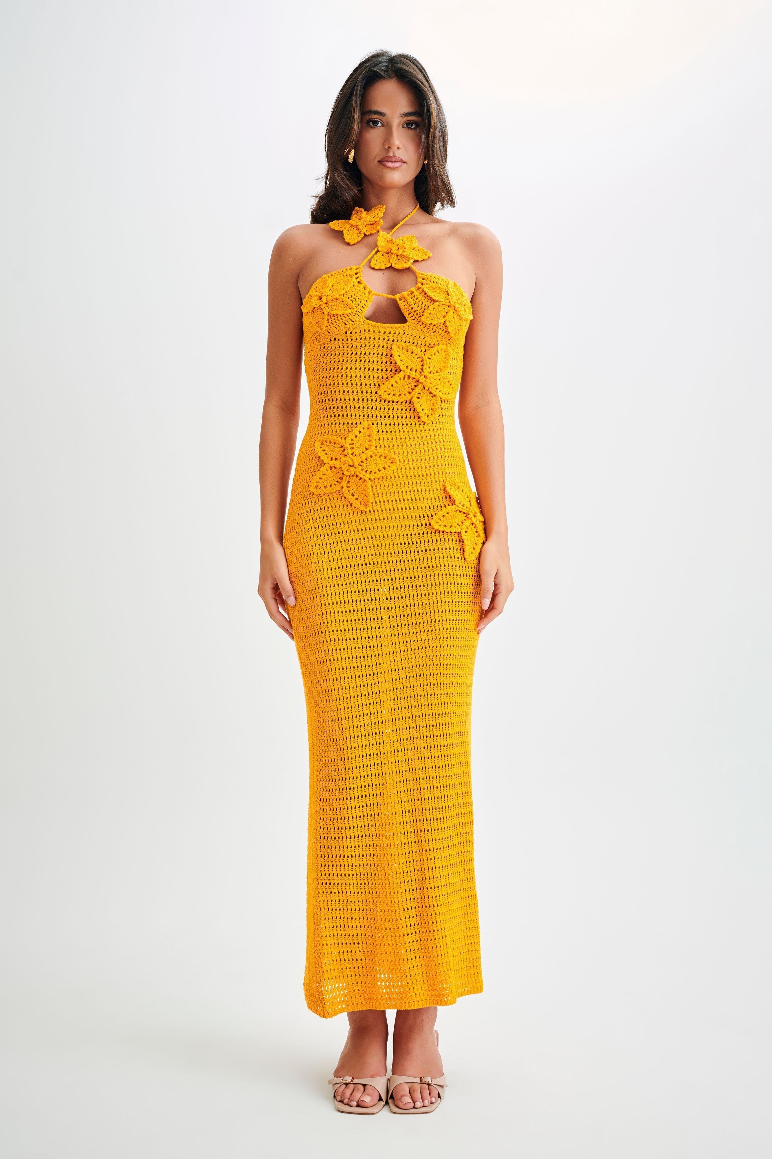 Kyla Floral Crochet Maxi Dress - Orange Sherbet product image