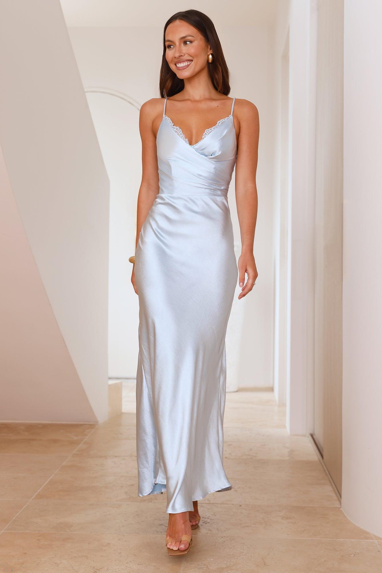 Society Soiree Satin Maxi Dress Blue Product Image