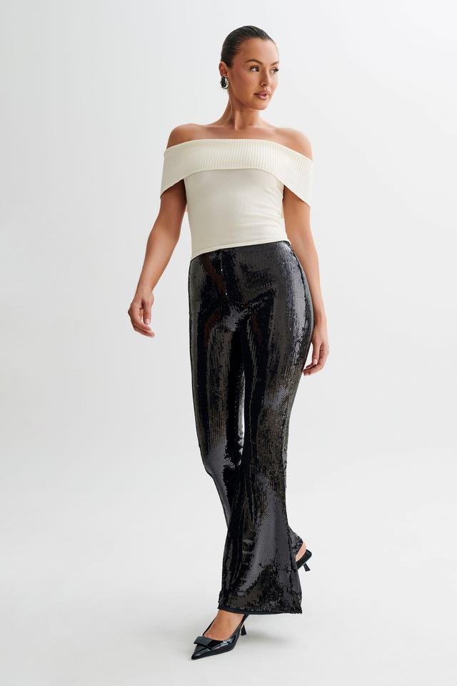 Wilma Wide Leg Sequin Pants - Black Product Image