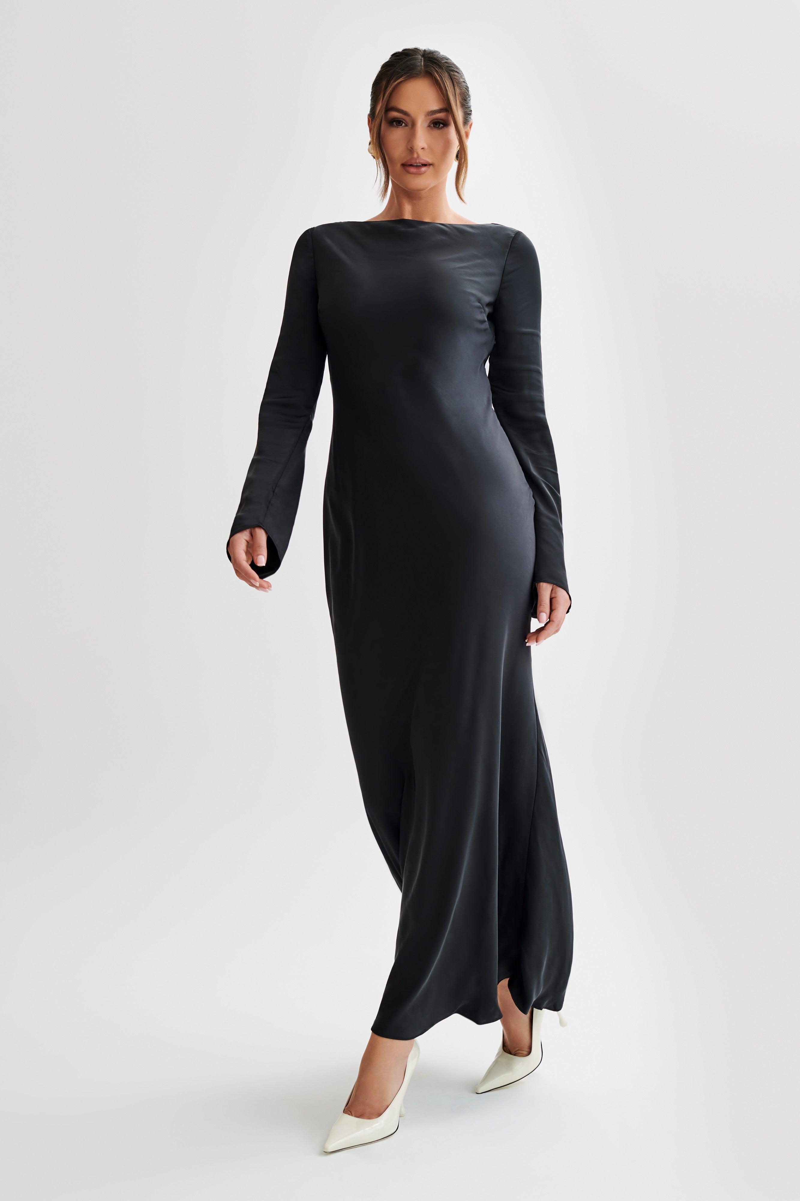 Rayleigh Long Sleeve Satin Maxi Dress - Black Product Image