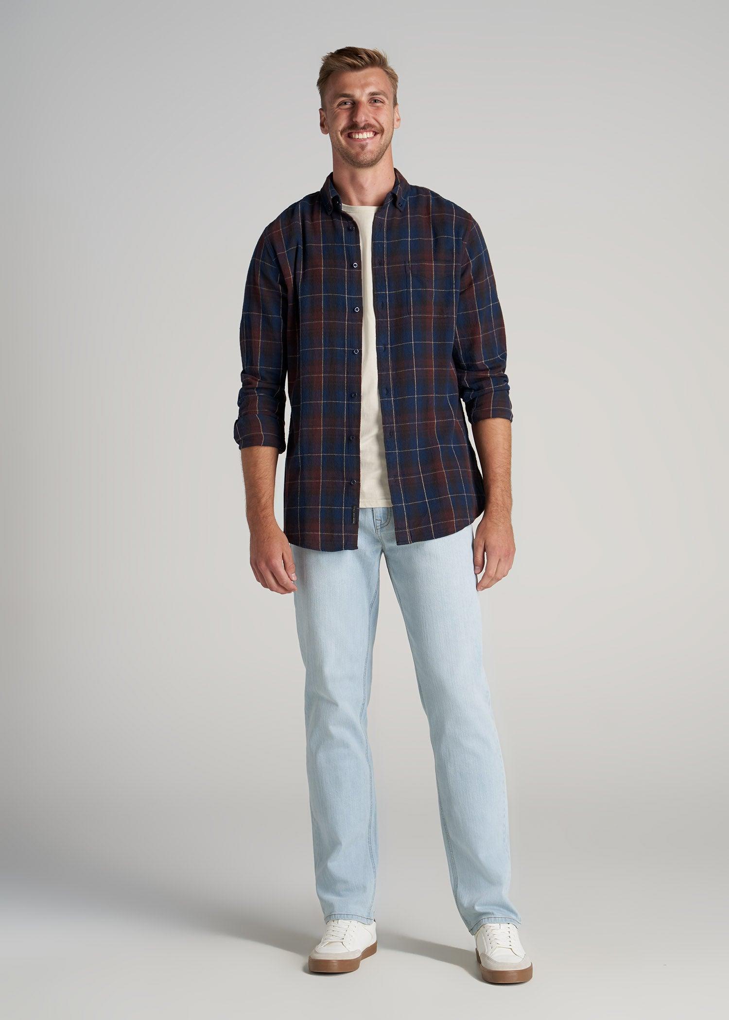 Men's Tall Nelson Button-Up Shirt in Port & Dark Cobalt Plaid Product Image