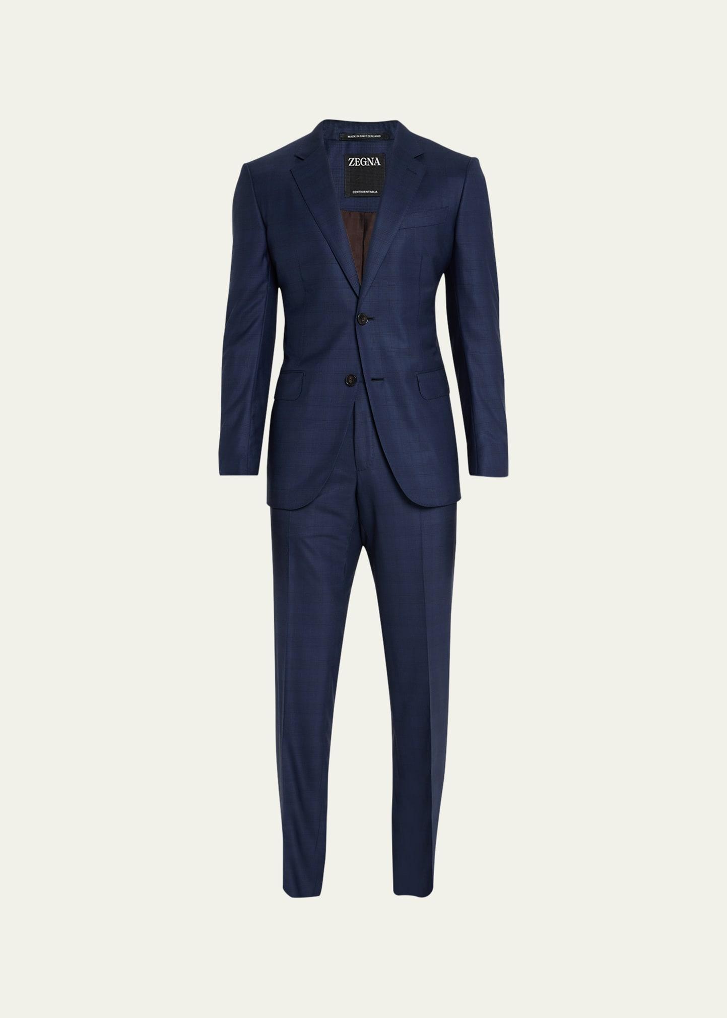 Mens Centoventimila Tonal Plaid Wool Suit Product Image