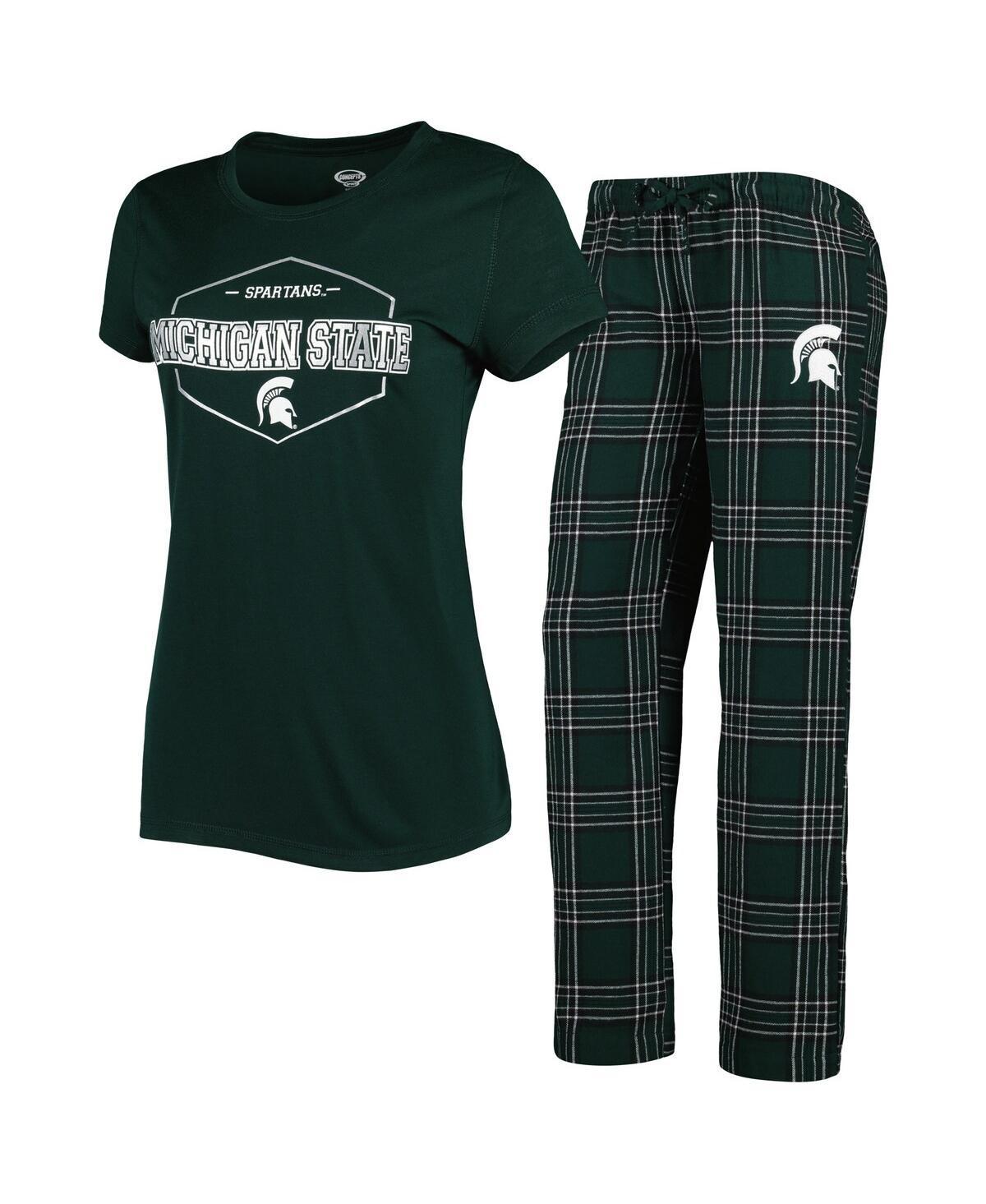 Womens Concepts Sport /Black Michigan State Spartans Badge T-Shirt & Flannel Pants Sleep Set Product Image