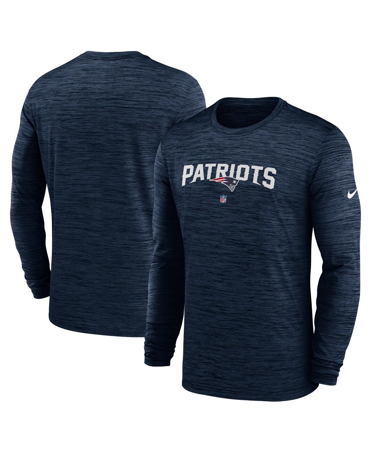 Men's Navy New England Patriots Sideline Team Velocity Performance Long Sleeve T-shirt Product Image