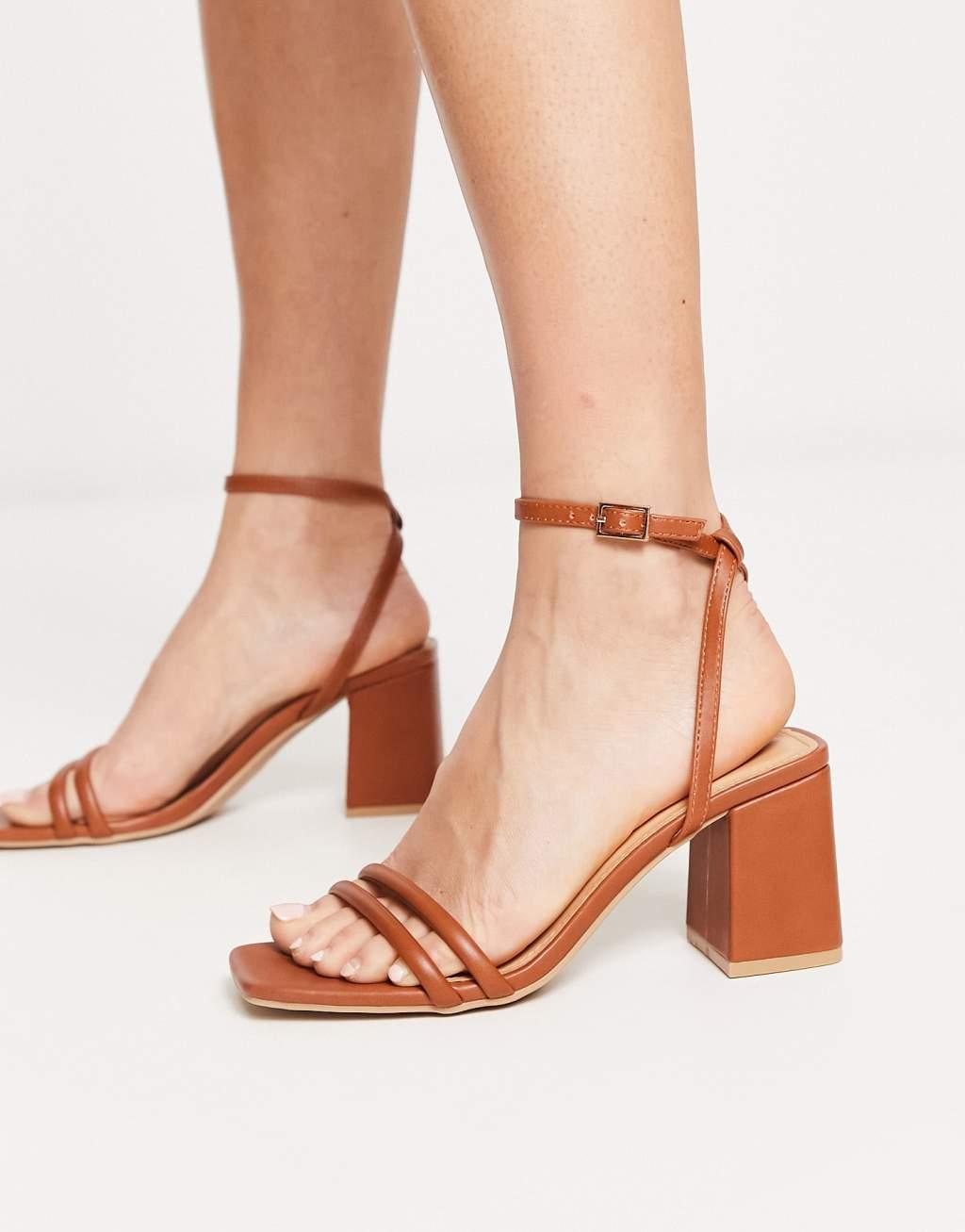 Truffle Collection square toe block heel barely there sandals in beige Product Image