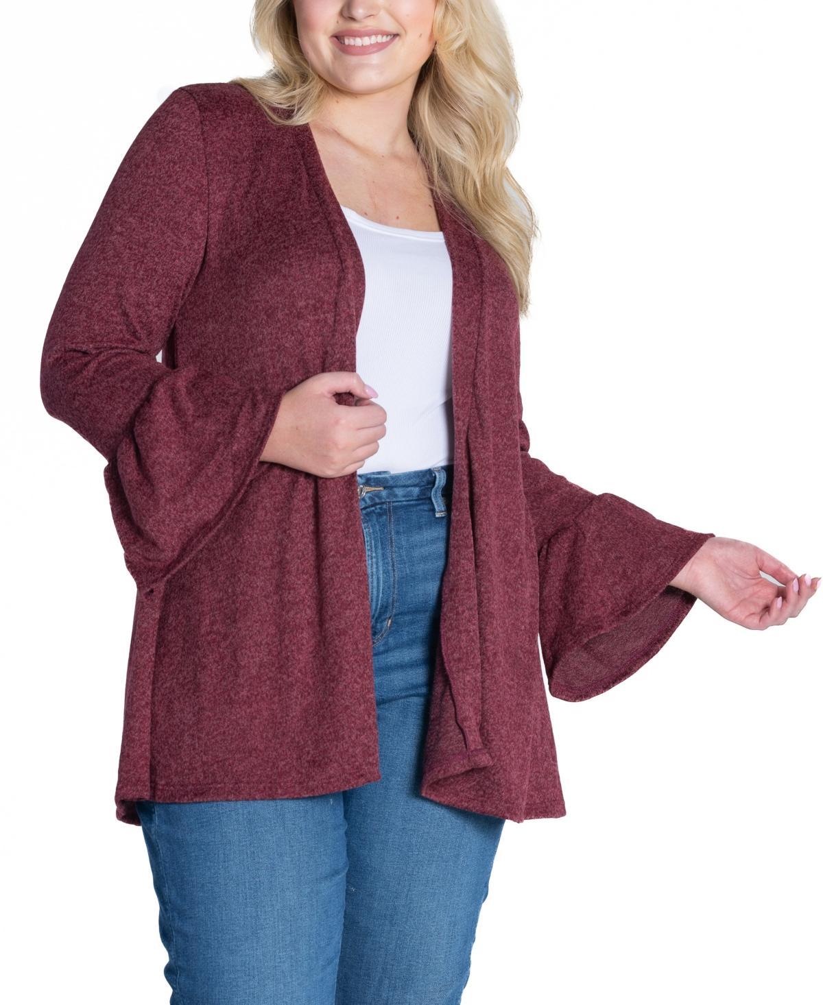 24seven Comfort Apparel Plus Size Bell Sleeve Open Cardigan Sweater Product Image