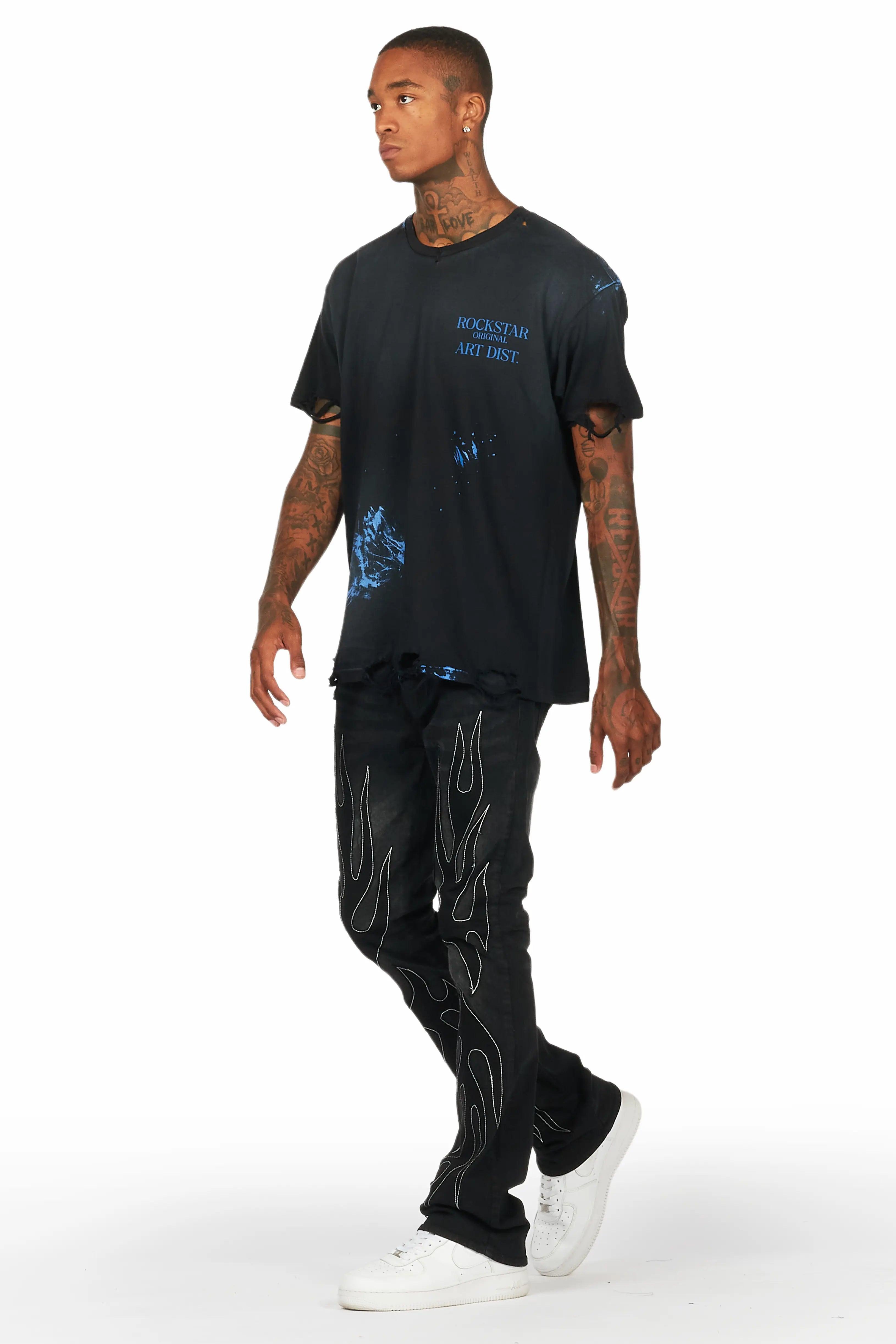 Ebbos Black Flame Patched Skinny Flare Jean Male Product Image