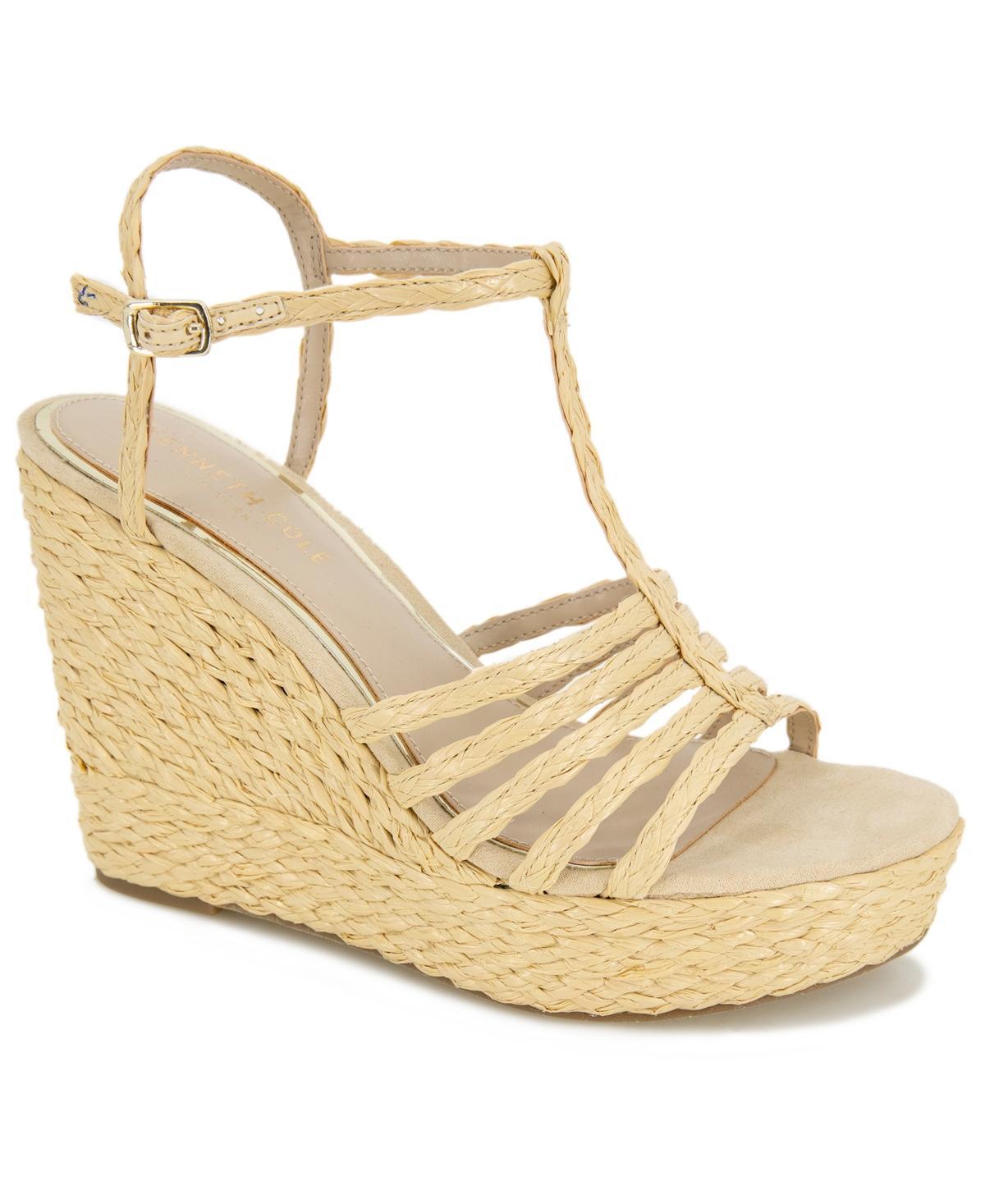 Kenneth Cole Womens Celia T Strap Espadrille Platform Wedge Sandals Product Image