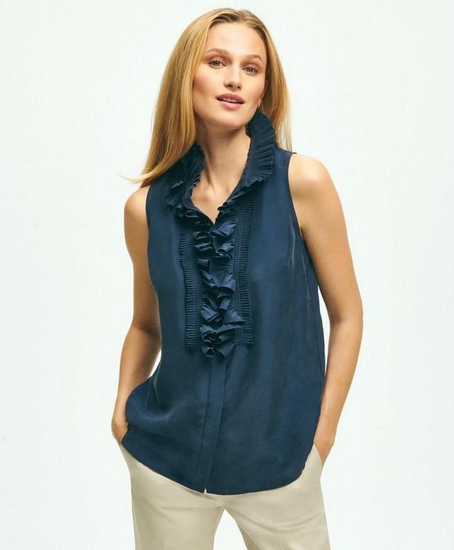 Silk Ruffle Collar Sleeveless Blouse Product Image